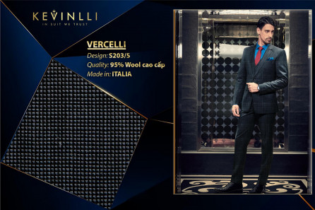 S203/5 Vercelli CVM - Vải Suit 95% Wool - Xanh navy Trơn